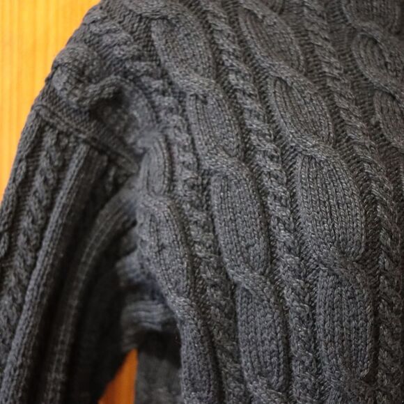 Vintage Chunky Heavy Cable Knit Black Mock Neck Sweater Pullover Large LG - Picture 6 of 11